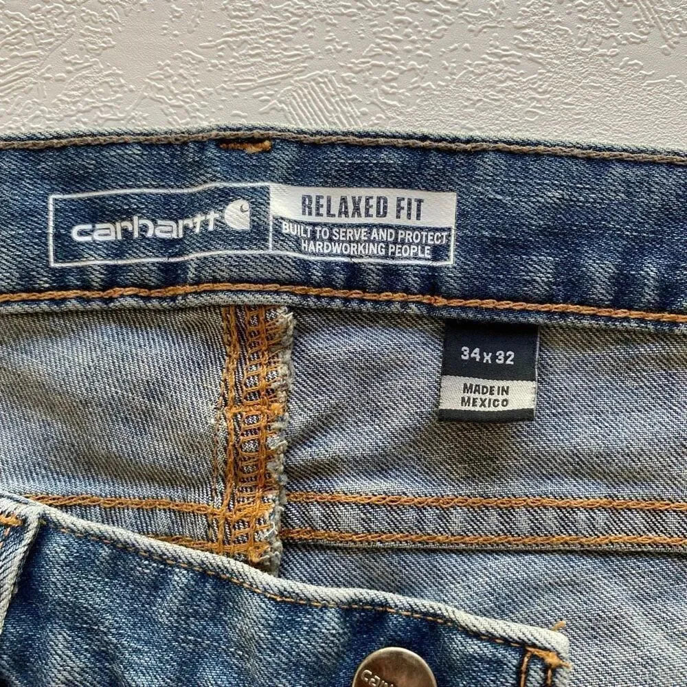 Carhartt Relaxed Fit Jeans Men’s 34x32 Blue Denim Workwear Stretch